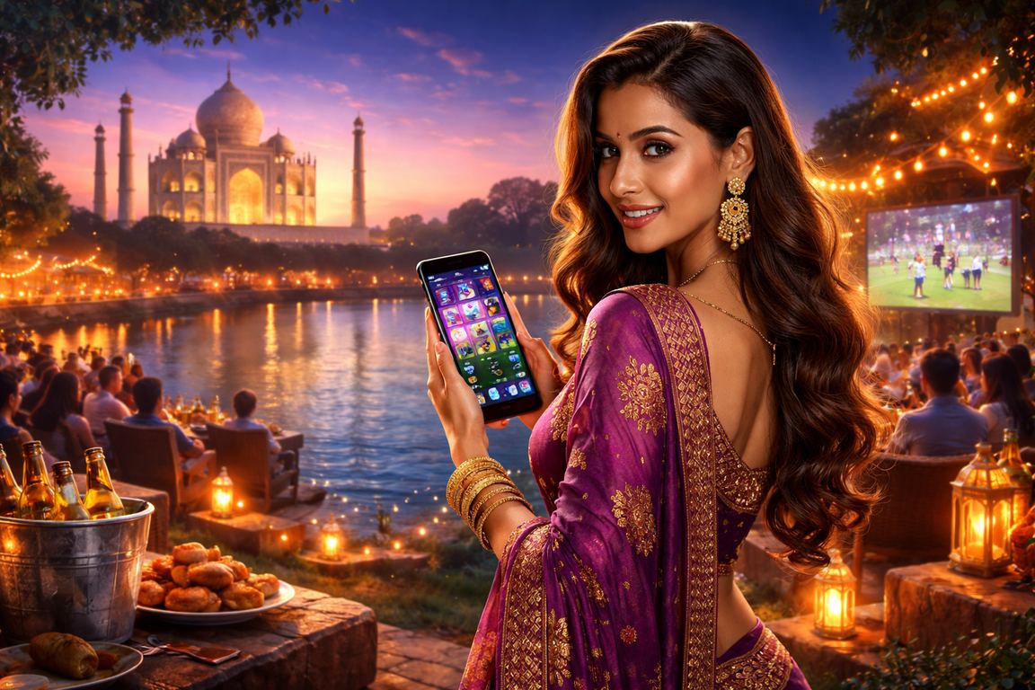 Mobile cricket betting on hr03 with Taj Mahal in background Agra